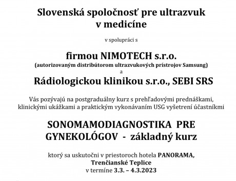 SONOMAMODIAGNOSTIKA		PRE	 GYNEKOLÓGOV	 -		základný	kurz